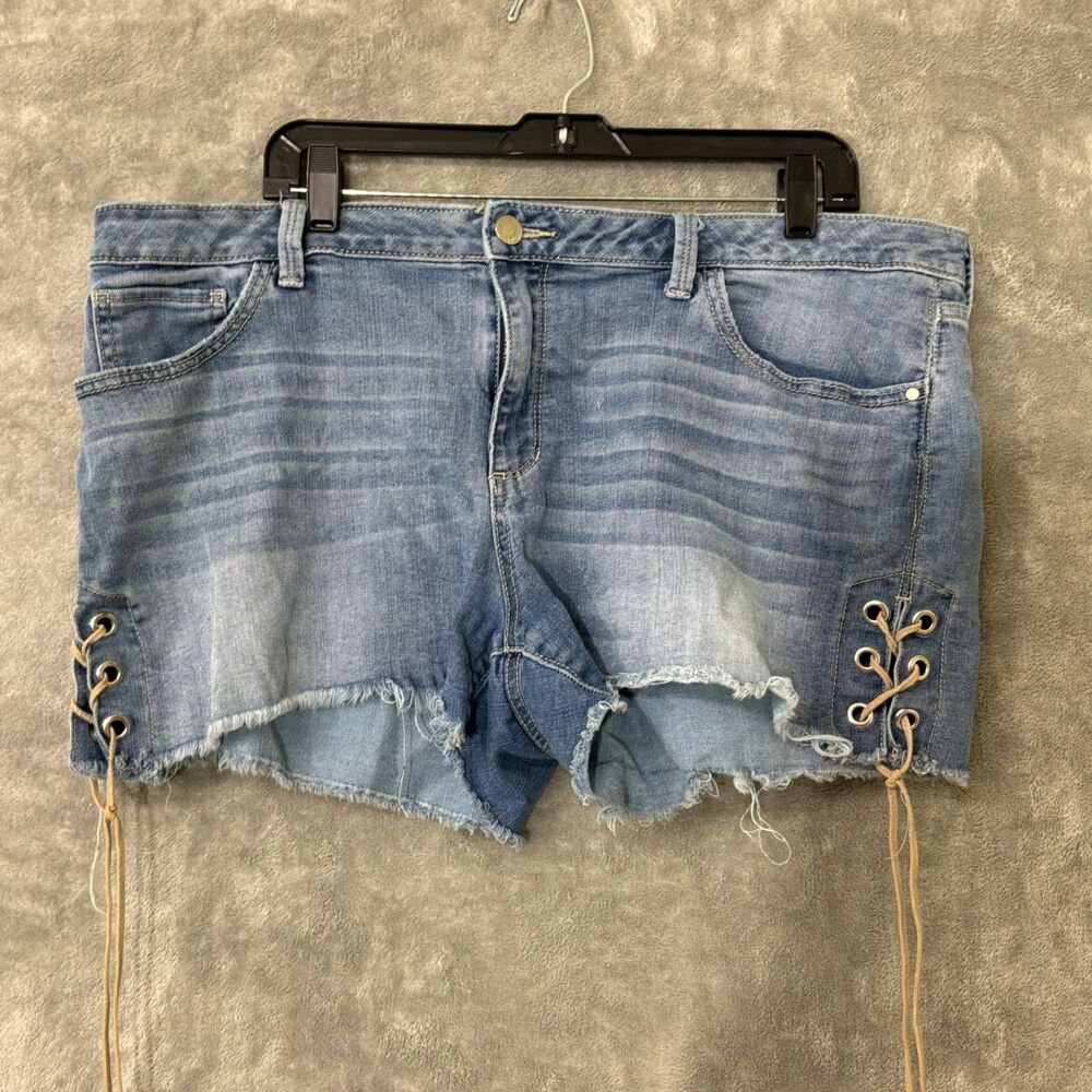 Ana Denim Shorts Women's Size 18 distressed Blue Lace Up Sides stretch